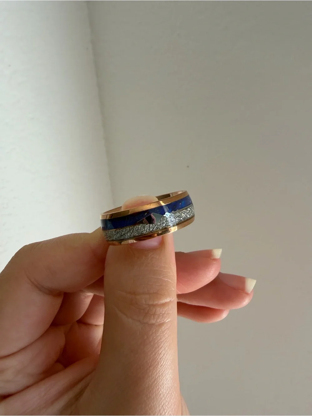 Blue and Silver Inlay Men’s Fashion Ring Size 11